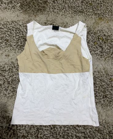 White and Beige Sleeveless Top