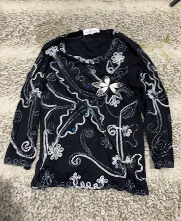 Black Embellished Long Sleeve Top