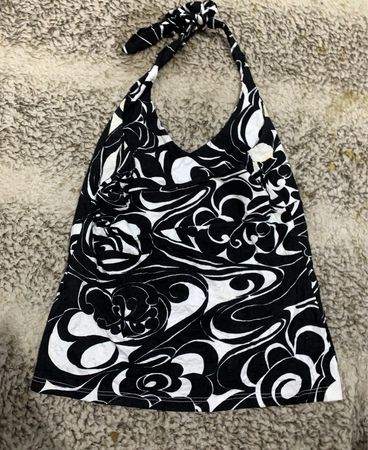 Black and White Floral Halter Top