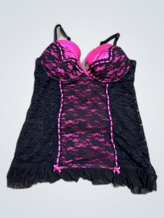 Black Lace Chemise with Pink Accents