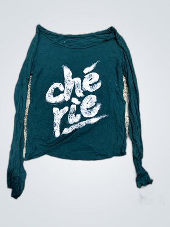 Green Long-Sleeve Top with White Text