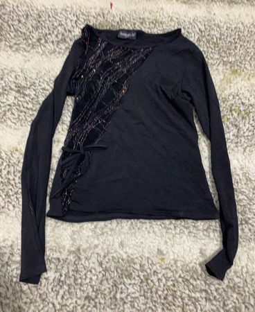 Black Long-Sleeve Top with Sequined Detail