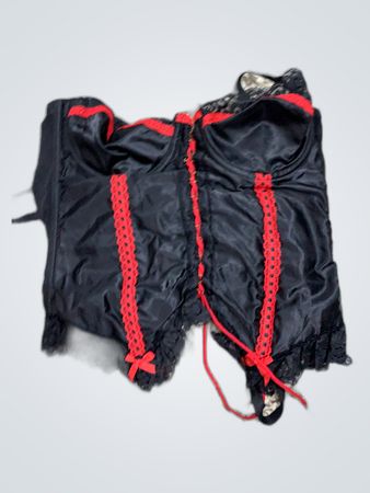 Black Lace Corset with Red Accents
