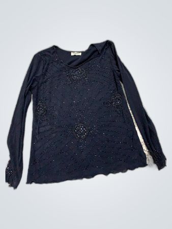 Black Long-Sleeve Top with Embellishments