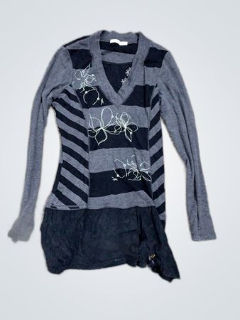 Gray and Black Striped Long Sleeve Shirt