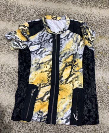 Yellow Black and White Zippered Top