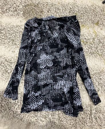 Long-Sleeve Black and White Patterned Top