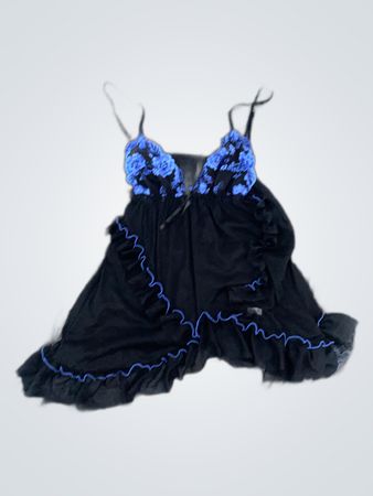 Black Chemise with Blue Floral Accents
