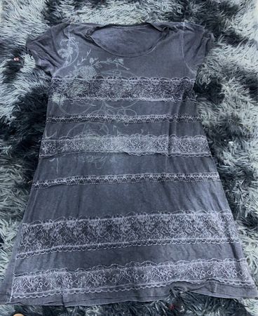 Gray T-Shirt with Lace Details