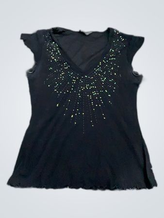 Black Sleeveless Top with Rhinestones