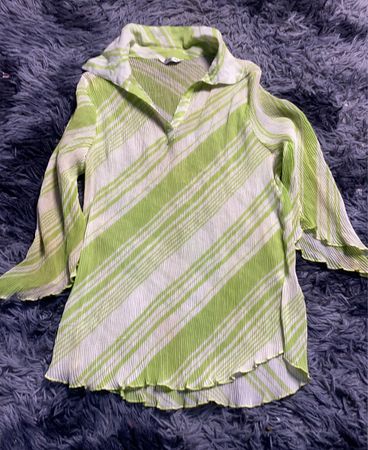 Green and White Striped Blouse