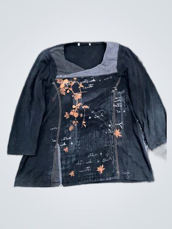 Black Long Sleeve Top with Floral Design