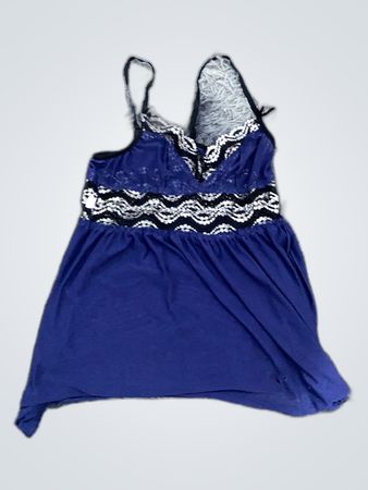 Blue Ladies Top with Black and White Trimmings