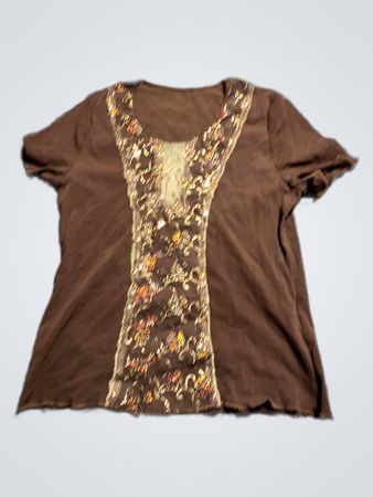 Unbranded Brown Sequined Short-Sleeve Top