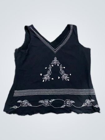 Black Embroidered Tank Top
