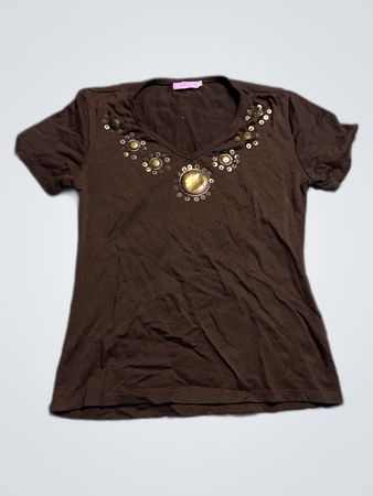 Brown Embellished T-Shirt