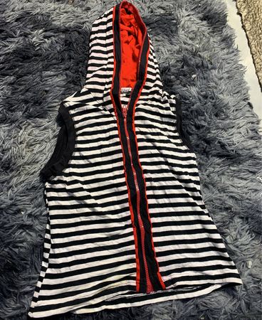 Black and White Striped Hooded Vest