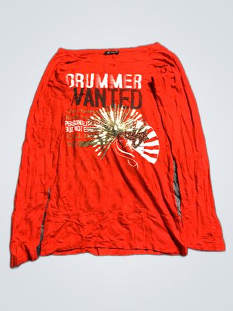 Red Long Sleeve Shirt with Drummer Graphic