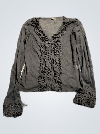 Black Ruffled Long Sleeve Shirt