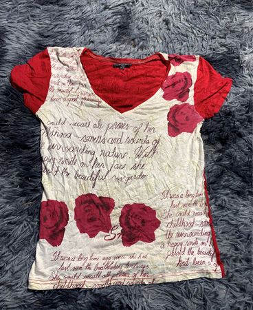 Red and White Floral T-Shirt