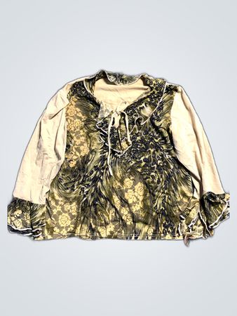 Blouse with Green and Beige Pattern