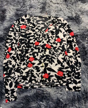 Blouse with Black and White Floral Pattern