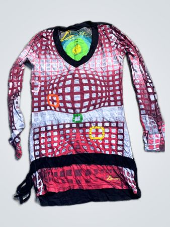 Long-Sleeve Shirt with Red and Gray Pattern
