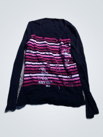 Black Long Sleeve Shirt with Pink Stripes