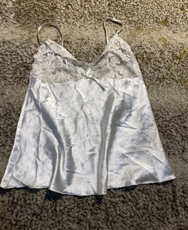 White Satin Chemise with Lace Trim
