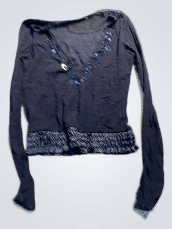 Black Long Sleeve Top with Ruffled Hem