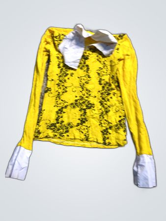 Yellow Long-Sleeve Shirt with White Cuffs and Collar