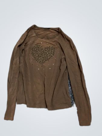 Brown Long-Sleeve Shirt with Heart Design