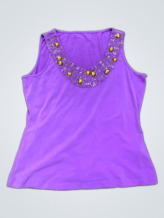 Purple Sleeveless Top with Beaded Neckline