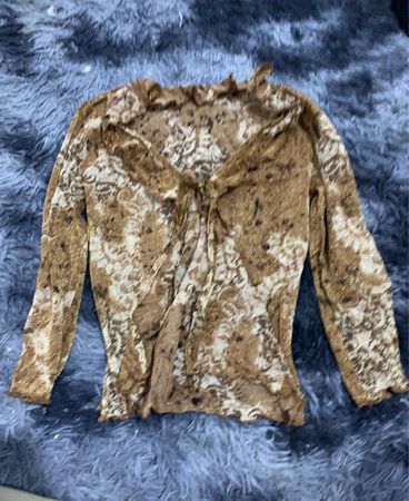 Brown and White Long Sleeve Top