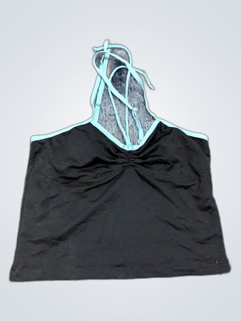 Black Halter Neck Top with Light Blue Trim