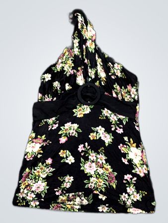 Black Floral Halter Neck Dress