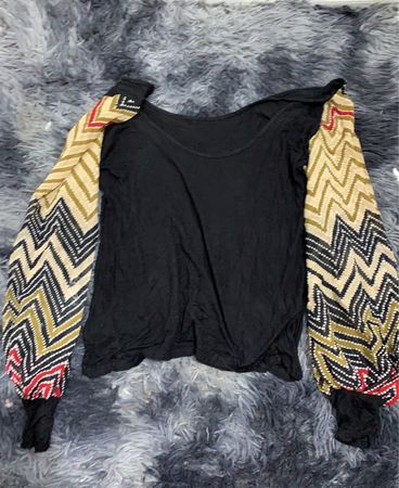 Black Sweatshirt with Patterned Sleeves
