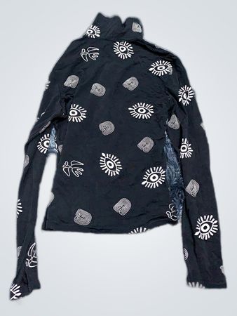 Black Long-Sleeve Top with White Graphic Pattern