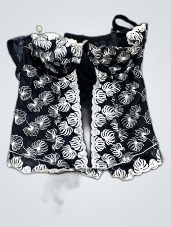 Black and White Lace Trim Corset Top