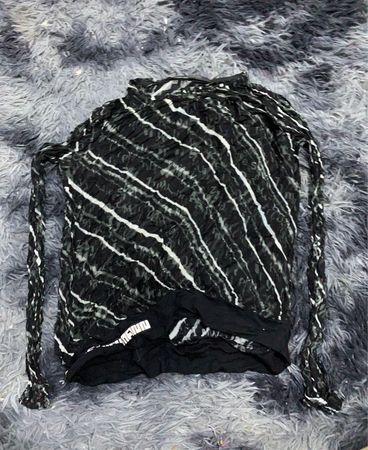 Black and White Striped Drawstring Bag