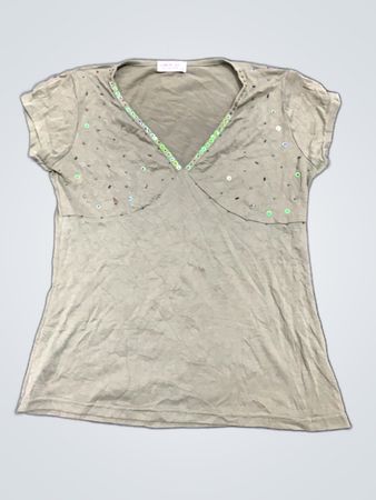 Green Sequined V-Neck T-Shirt