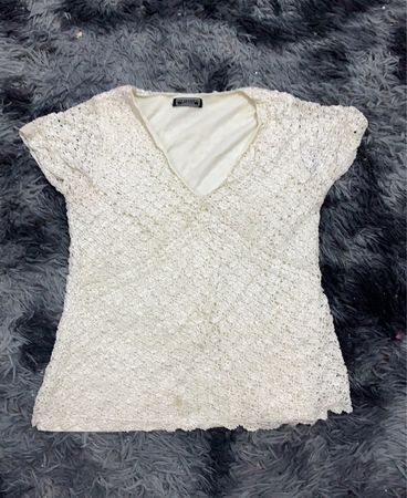 Guess White Crochet V-Neck Top