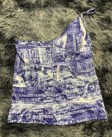 Blue and White One Shoulder Top