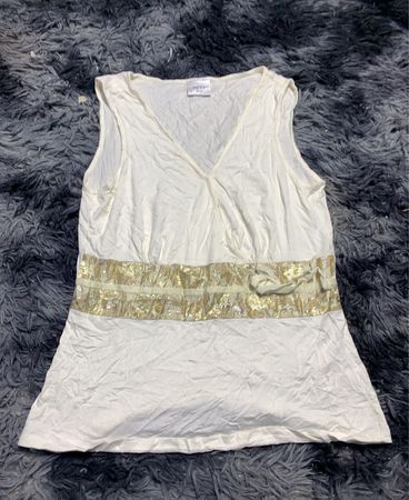 White Sleeveless Top with Gold Accent