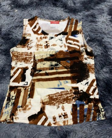 Brown and White Abstract Pattern Sleeveless Shirt