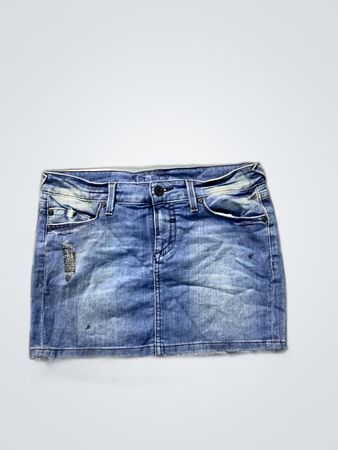 bebe Distressed Denim Mini Skirt