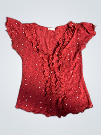 Red Blouse with White Dots