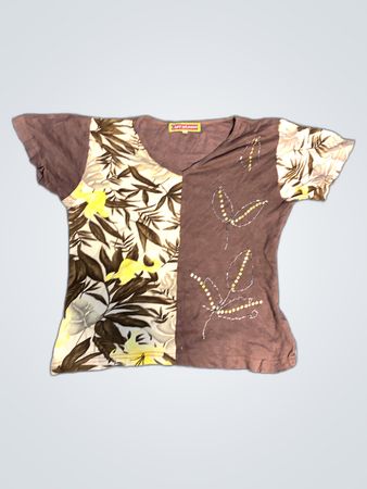 Mango Floral V-Neck Short Sleeve Top