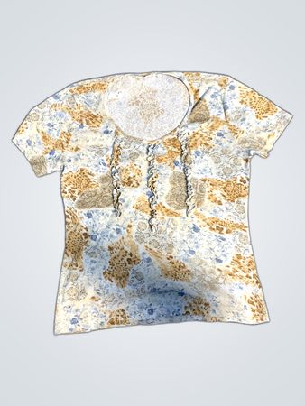 Blouse with Blue and Brown Pattern