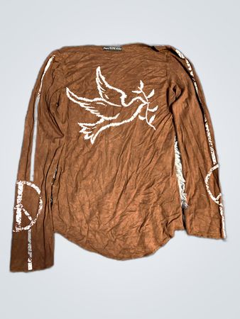 Brown Long-Sleeve Shirt with White Graphics
